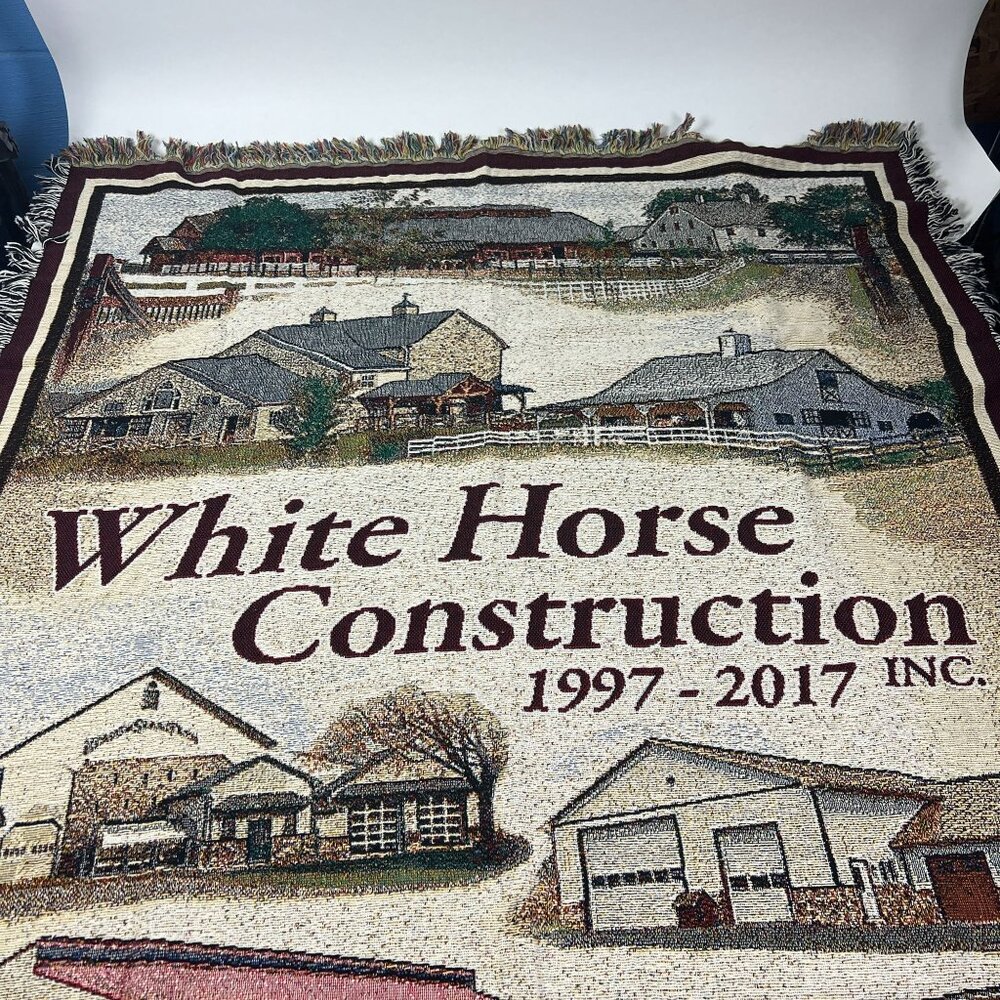 Woven Blanket Throw White Horse Construction 1997–2017 Tapestry 68 X 48 Fringe